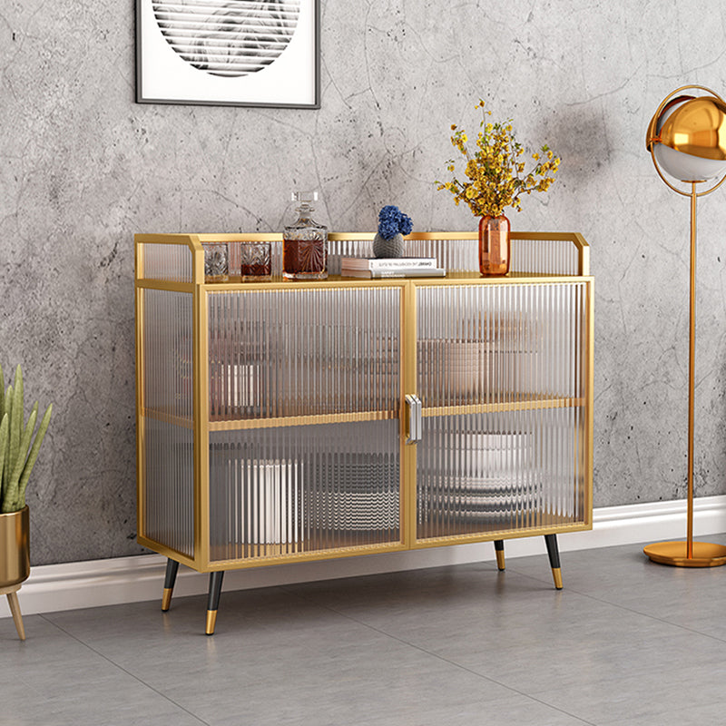 Contemporary Dining Server for Living Room Polished Finish Sideboard with Metal Legs