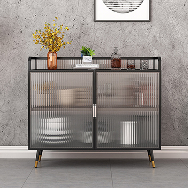 Contemporary Dining Server for Living Room Polished Finish Sideboard with Metal Legs