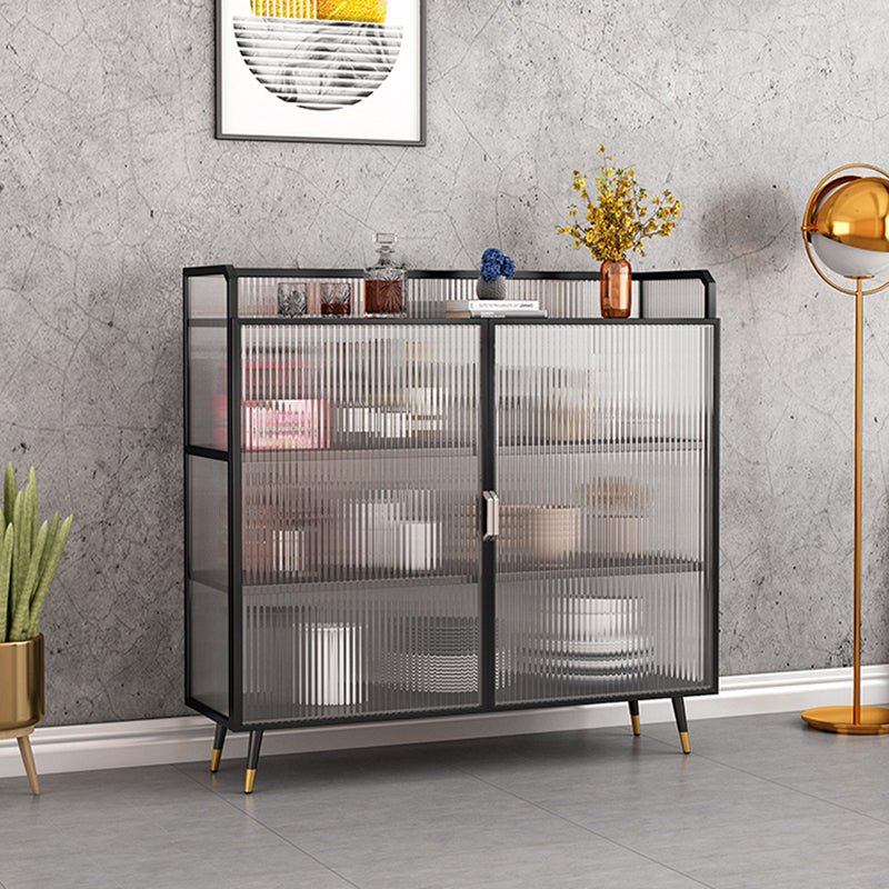 Contemporary Dining Server for Living Room Polished Finish Sideboard with Metal Legs