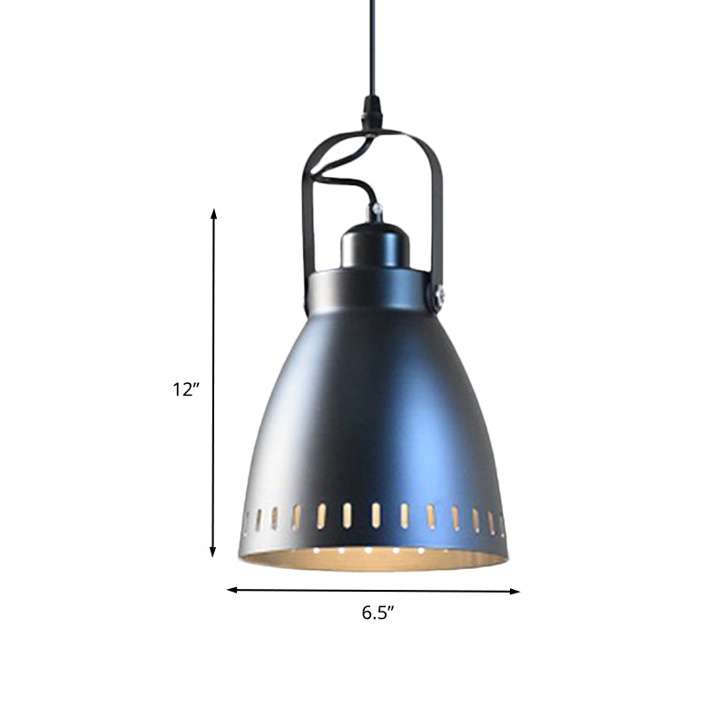 1-Bulb Hanging Light Fixture Industrial Small Bell Metallic Drop Pendant Lamp in Black with Handle