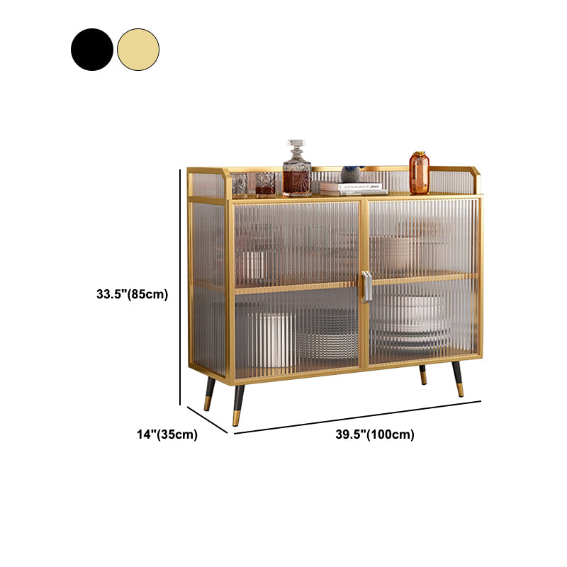 Contemporary Dining Server for Living Room Polished Finish Sideboard with Metal Legs