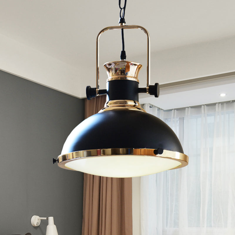 Metal Black Finish Ceiling Light Fixture Dome 1 Light Vintage Hanging Lamp Kit with Adjustable Handle