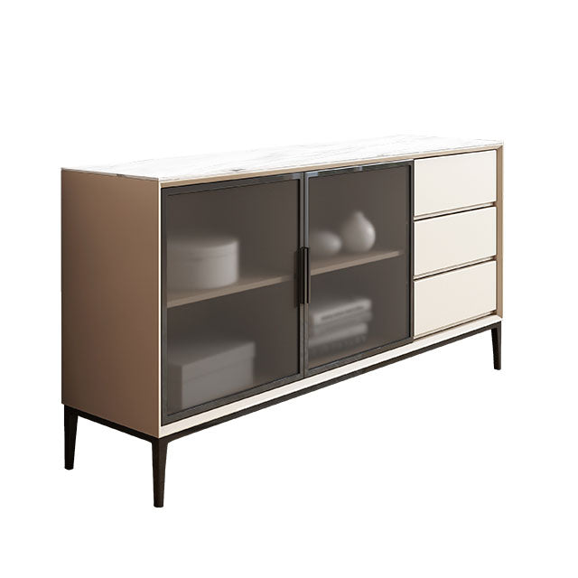 Wood Sideboard Table 3 Drawer Sideboard in Chrome with LED Lights