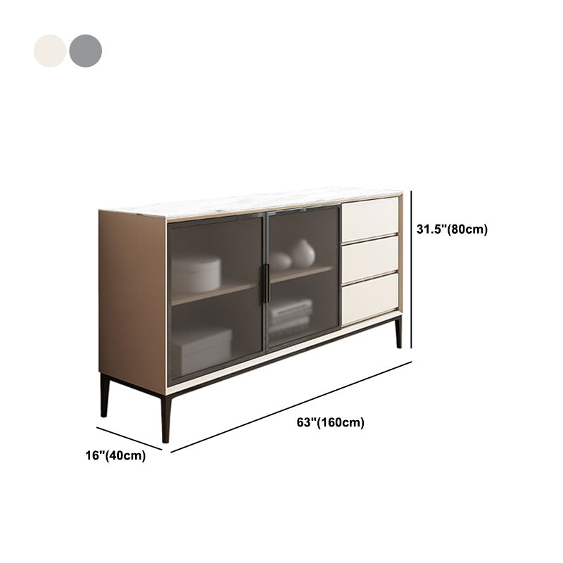 Wood Sideboard Table 3 Drawer Sideboard in Chrome with LED Lights