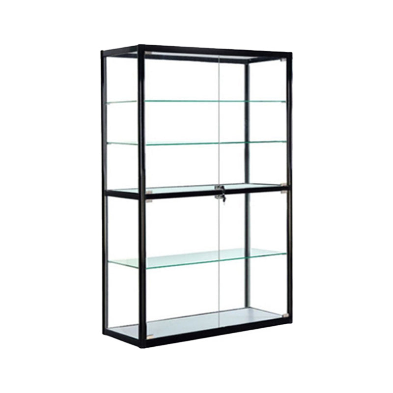 Modern Display Stand Black Frame Locking Curio Cabinet with Glass Shelves