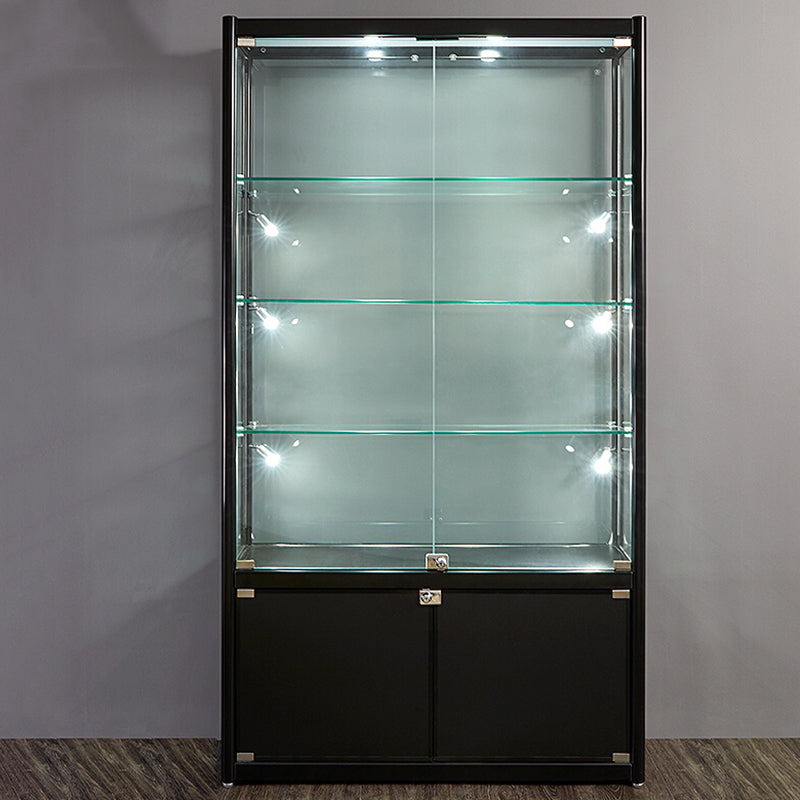 Black Curio Cabinet Modern Metal Display Stand with Locking Door