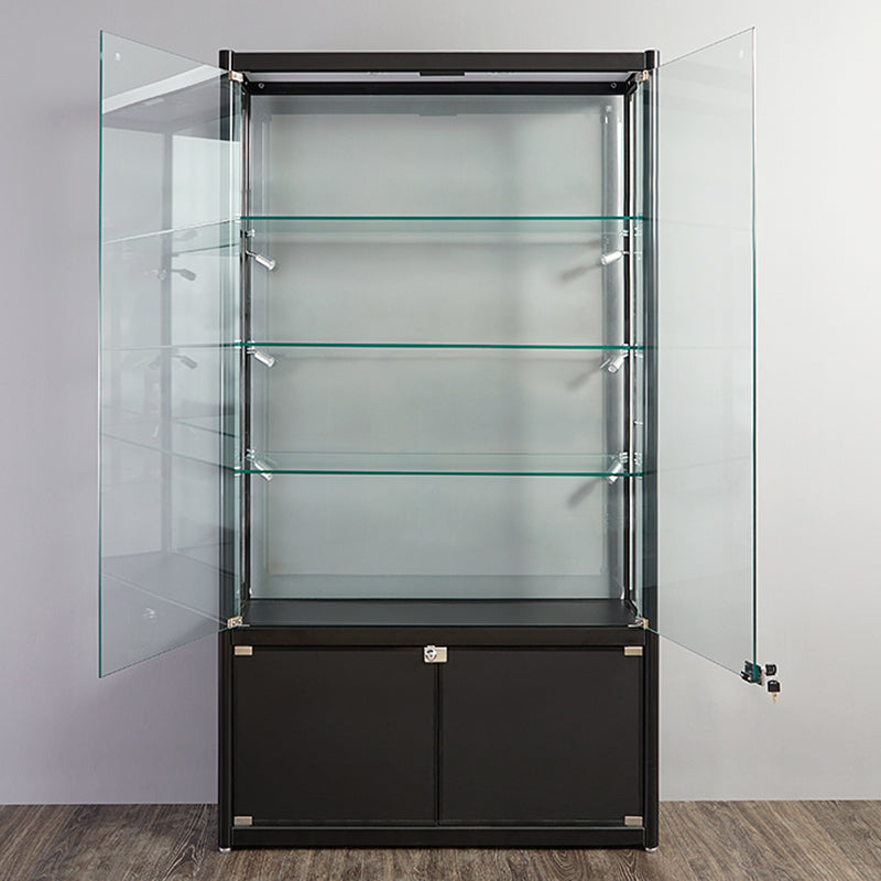 Black Curio Cabinet Modern Metal Display Stand with Locking Door