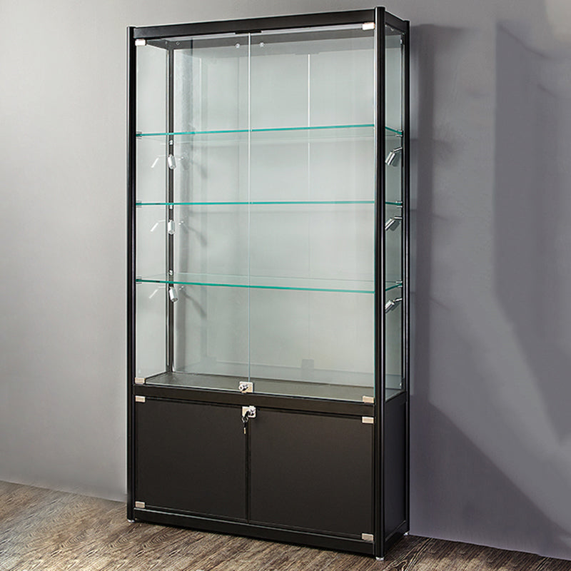 Black Curio Cabinet Modern Metal Display Stand with Locking Door