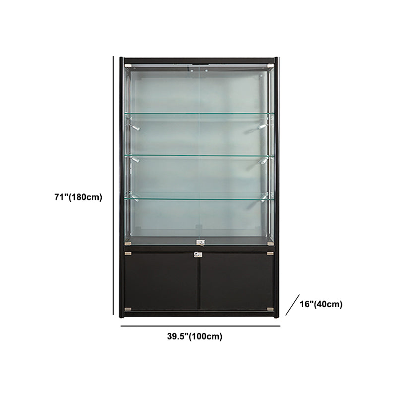 Black Curio Cabinet Modern Metal Display Stand with Locking Door