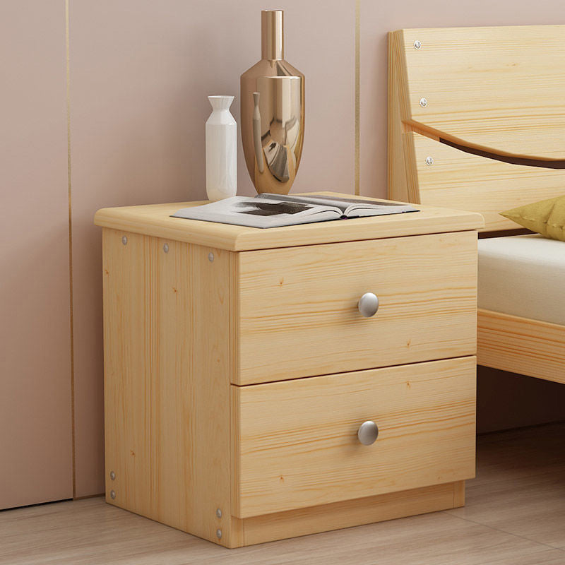 Solid Wood Accent Table Nightstand Modern Bed Nightstand with 2 Drawers