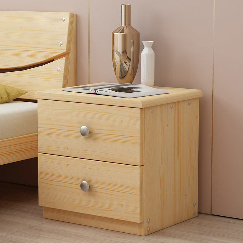 Solid Wood Accent Table Nightstand Modern Bed Nightstand with 2 Drawers