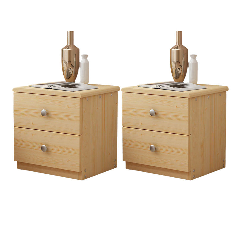 Solid Wood Accent Table Nightstand Modern Bed Nightstand with 2 Drawers