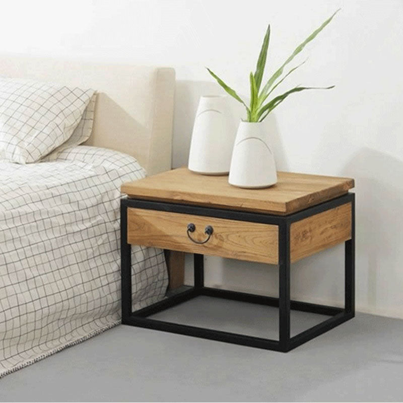 Industrial Pine Bed Nightstand Drawer Storage Night Table for Bedroom