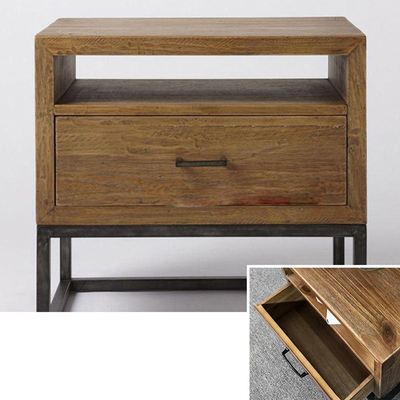 Industrial Pine Bed Nightstand Drawer Storage Night Table for Bedroom