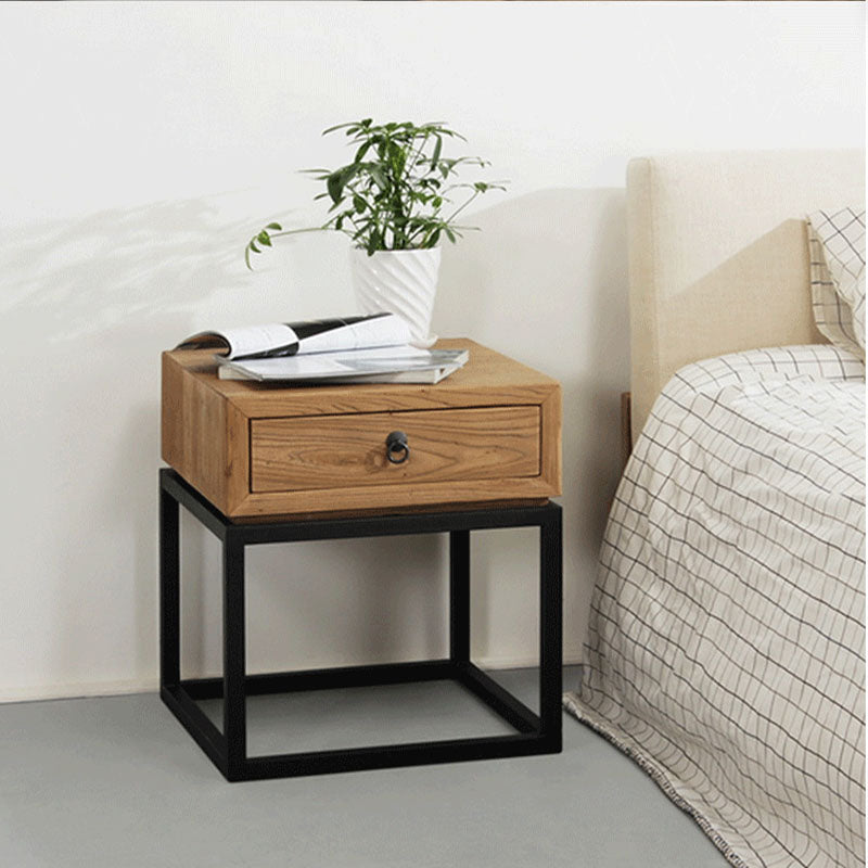 Industrial Pine Bed Nightstand Drawer Storage Night Table for Bedroom