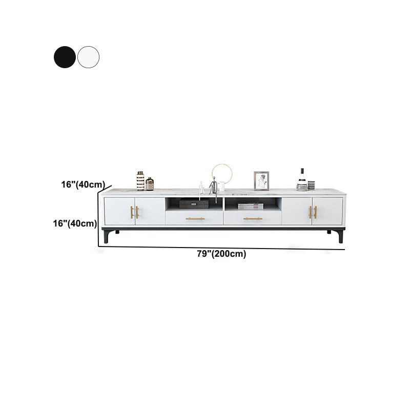 2 Drawers Contemporary TV Stand Stone Counter Top TV Cabinet with 4 Doors