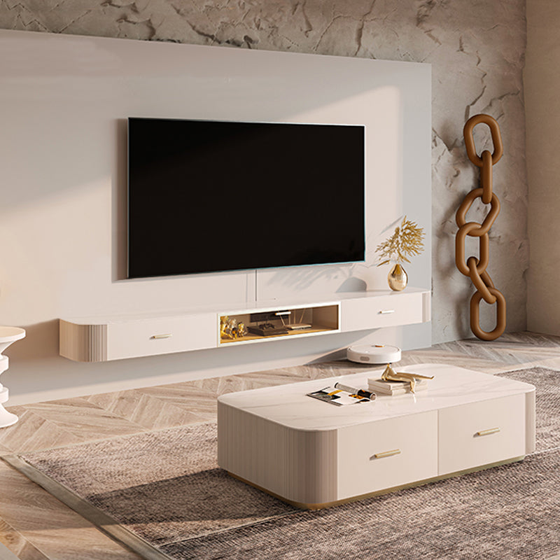 Modern Wall-mounted TV Stand White Manufactured Wood and Solid Wood TV Cabinet