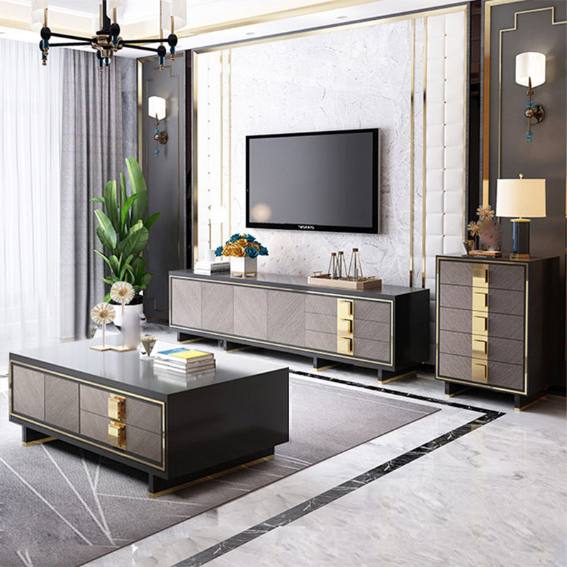 Glam Enclosed Storage TV Stand 3 Drawers and 4 Doors TV Cabinet