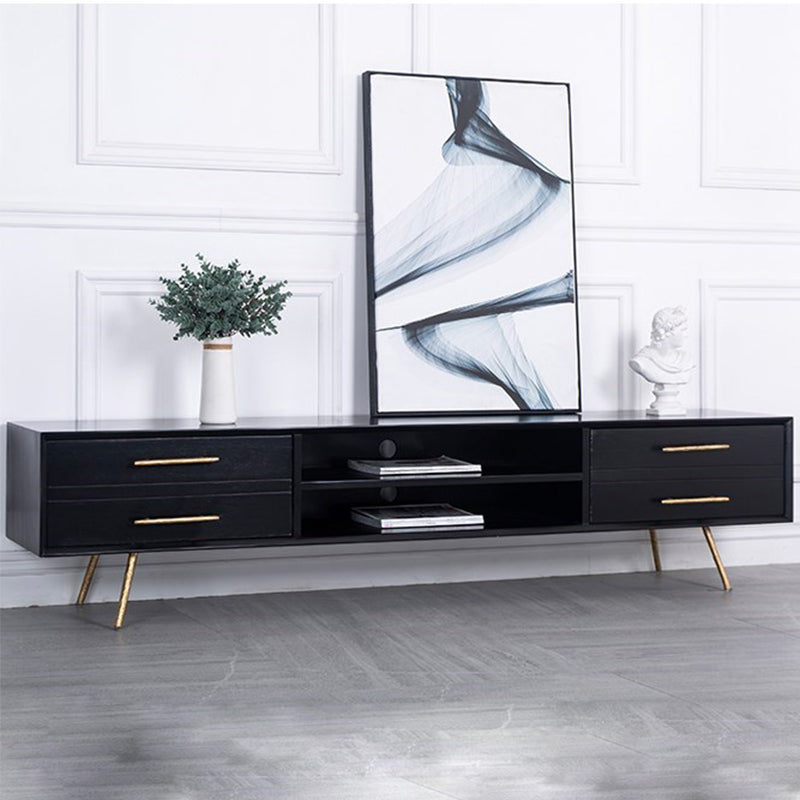 Glam Style TV Stand Black Colour Wood TV Console with Open Storage