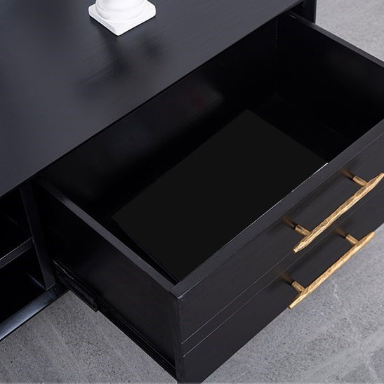 Glam Style TV Stand Black Colour Wood TV Console with Open Storage