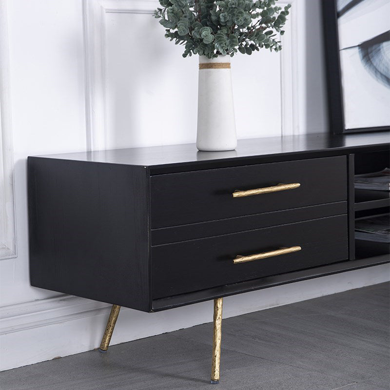 Glam Style TV Stand Black Colour Wood TV Console with Open Storage