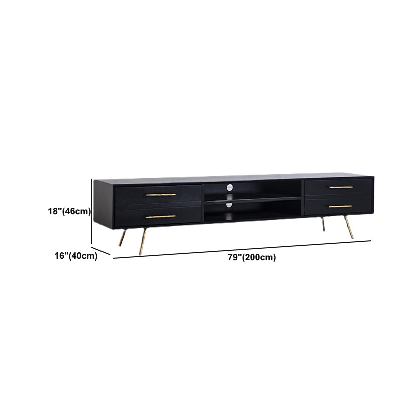 Glam Style TV Stand Black Colour Wood TV Console with Open Storage