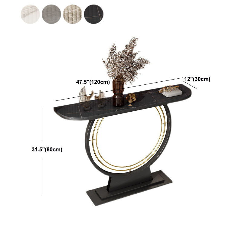 Contemporary Iron Console Sofa Table Half Moon Stone End Table for Hall