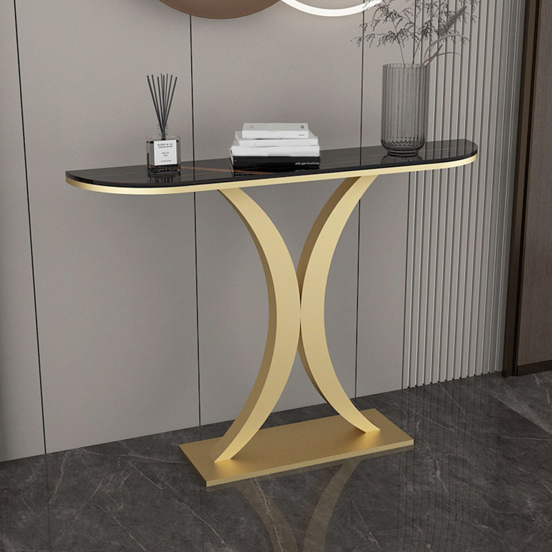 11" Wide Contemporary End Table Stone Half Moon Accent Table