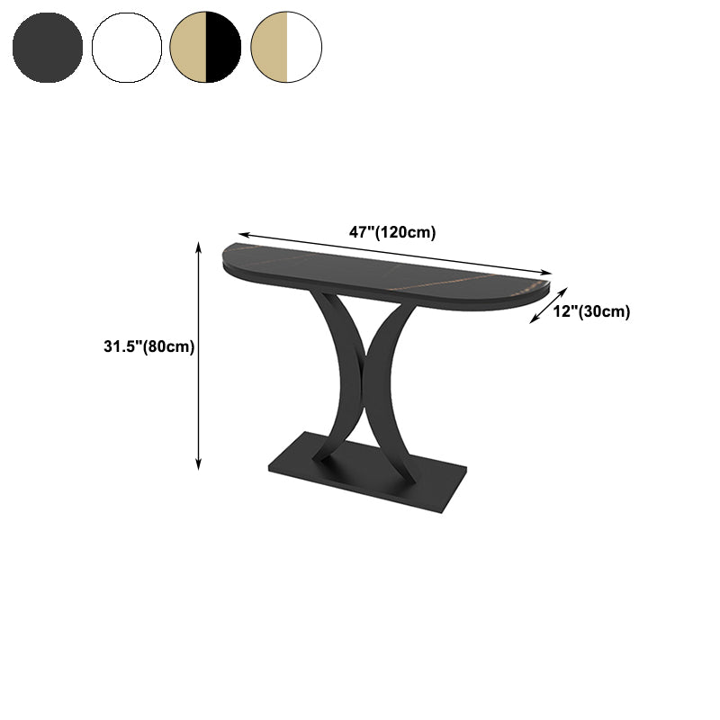 11" Wide Contemporary End Table Stone Half Moon Accent Table