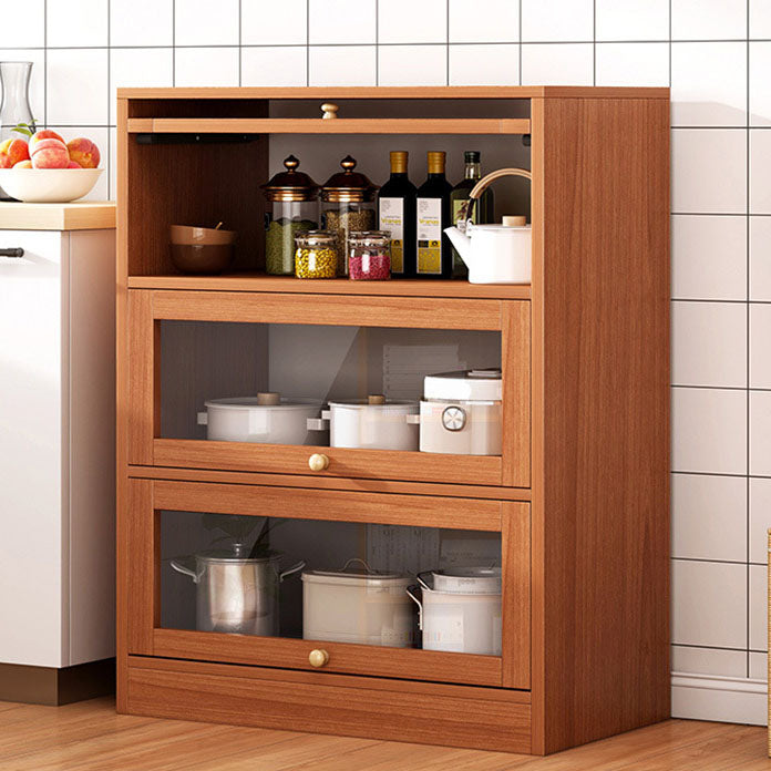 Wood Dining Server with Glass Doors Modern Buffet Server for Kitchen