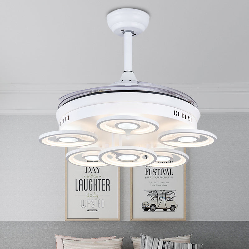 21.5" W Acrylic Circular Ceiling Fan Light Modernist LED White Semi Flush Mount Lamp with 3 Clear Blades