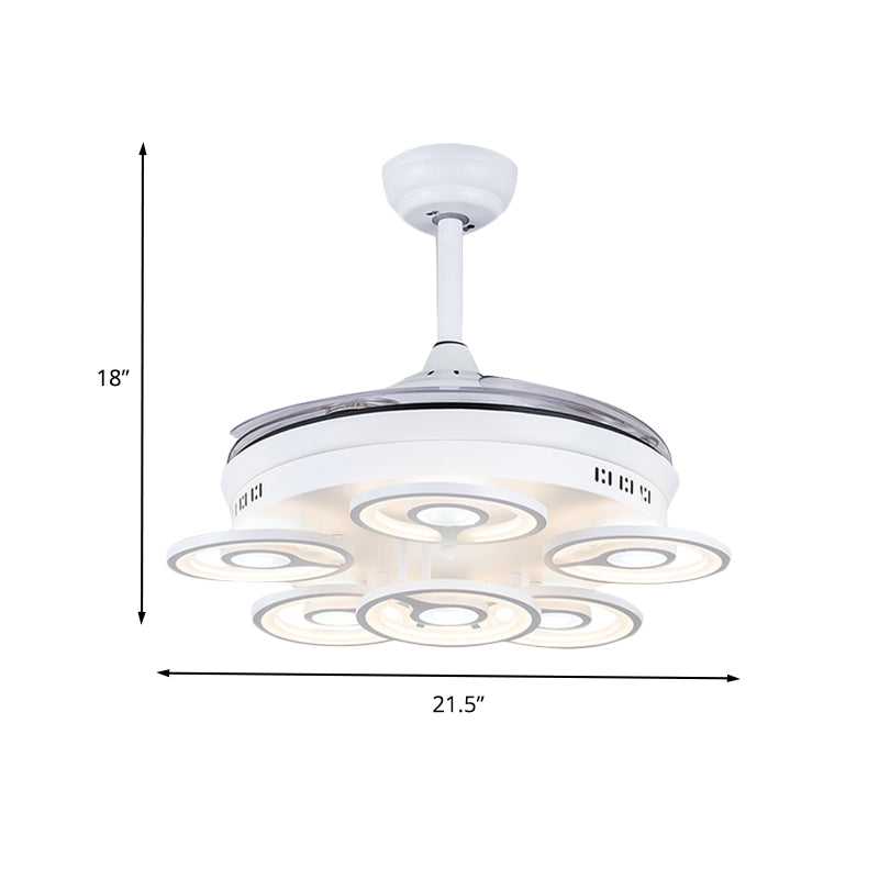 21.5" W Acrylic Circular Ceiling Fan Light Modernist LED White Semi Flush Mount Lamp with 3 Clear Blades