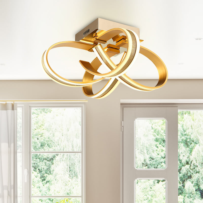 Ribbon Acrylic Flushmount Lighting Modern LED Gold Semi Ceiling Flush Mount for Living Room