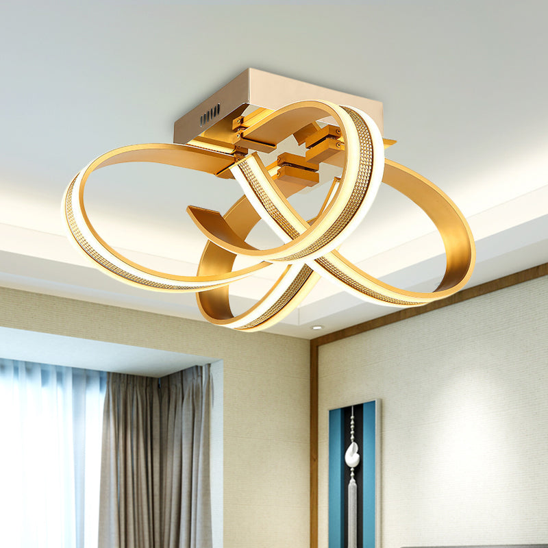 Ribbon Acrylic Flushmount Lighting Modern LED Gold Semi Ceiling Flush Mount for Living Room