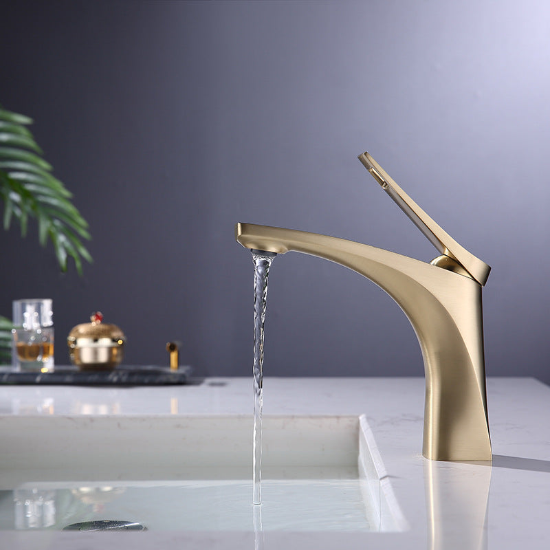 Modern Vessel Faucet Brass Lever Handles Low Arc with Water Hose Bathroom Vessel Faucet