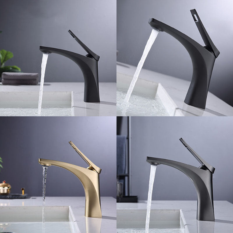 Modern Vessel Faucet Brass Lever Handles Low Arc with Water Hose Bathroom Vessel Faucet