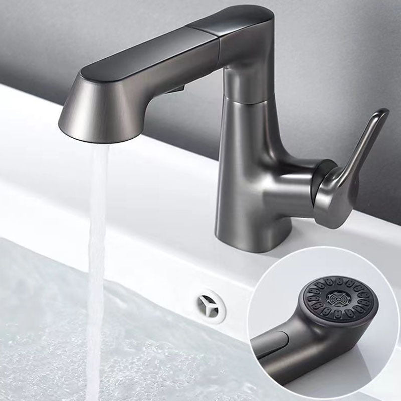 Modern Vessel Sink Faucet Lever Handle Copper Low Arc Retractable Vessel Faucet