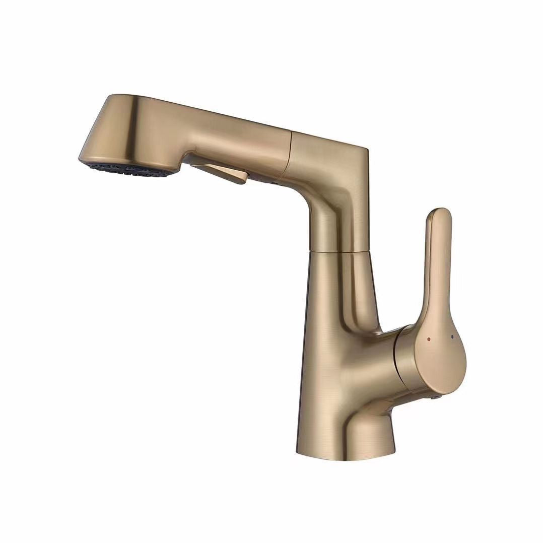 Modern Vessel Sink Faucet Lever Handle Copper Low Arc Retractable Vessel Faucet