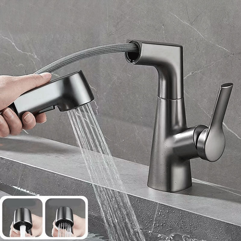 Modern Vessel Sink Faucet Lever Handle Copper Low Arc Retractable Vessel Faucet