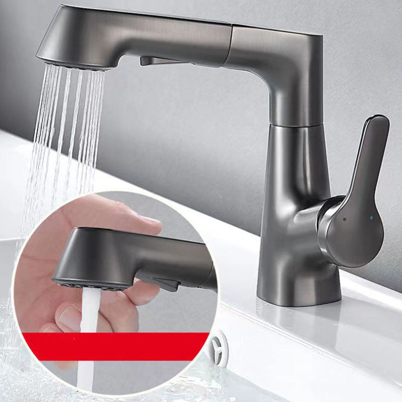 Modern Vessel Sink Faucet Lever Handle Copper Low Arc Retractable Vessel Faucet