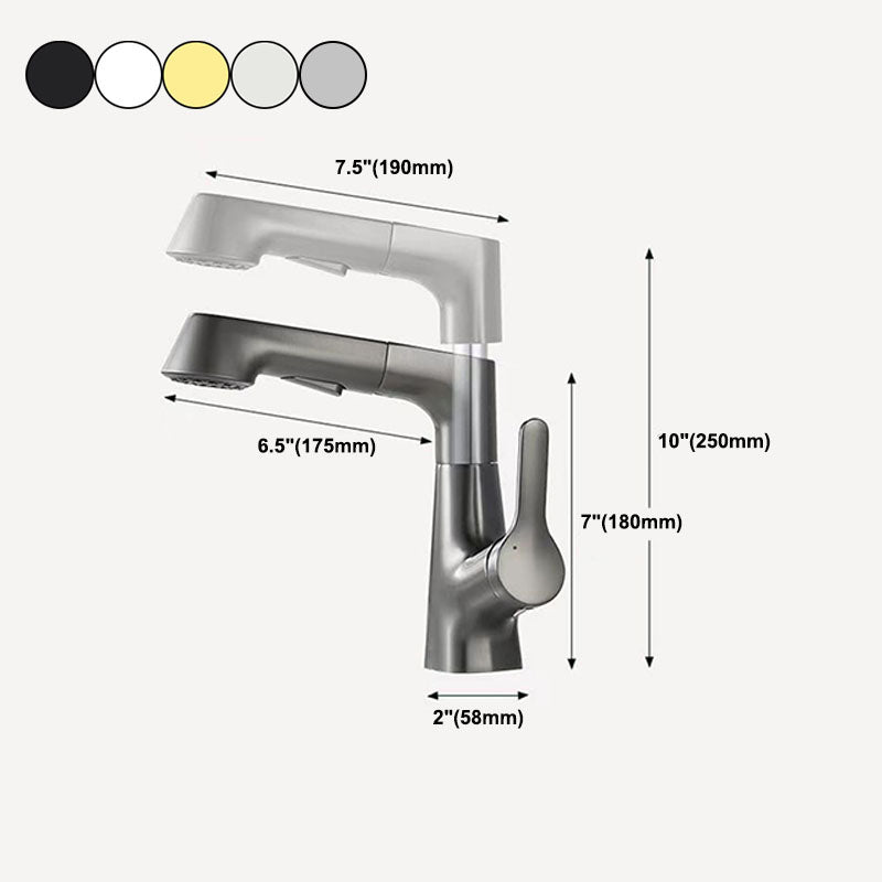 Modern Vessel Sink Faucet Lever Handle Copper Low Arc Retractable Vessel Faucet