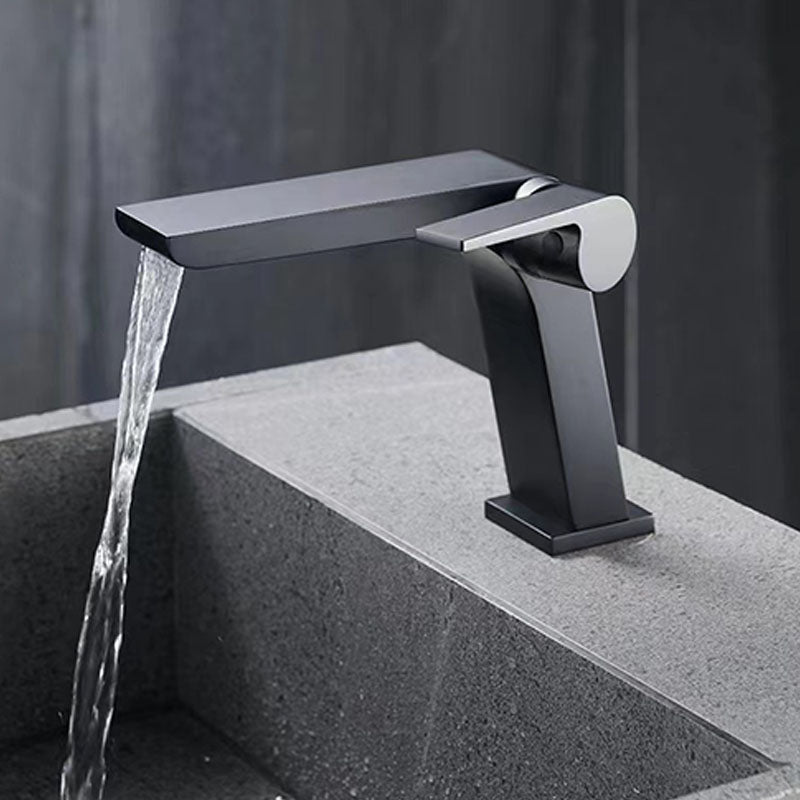 Modern Vessel Faucet Brass Lever Handles Waterfall Spout Bathroom Sink Faucet