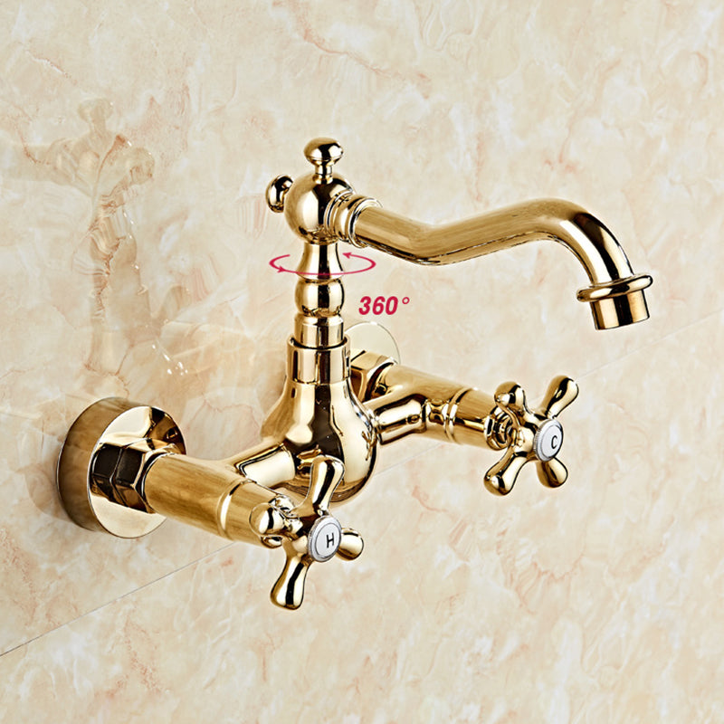 Glam 2-Handle Bathroom Sink Faucet 2-Hole Wall Mounted Bathroom Faucet