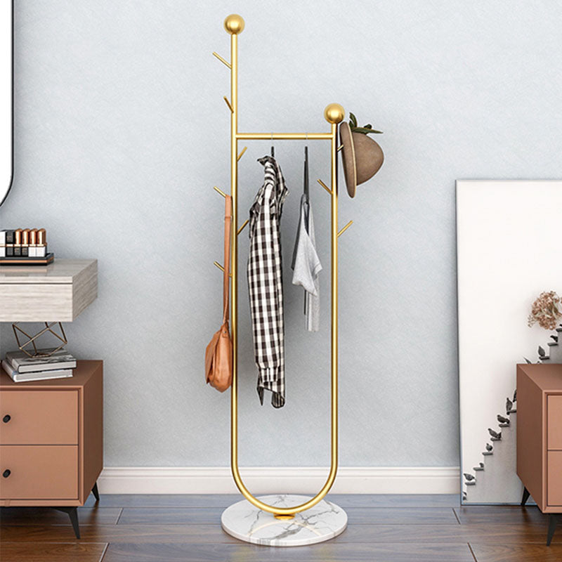 Modern Metal Coat Rack Free Standing Solid Color Hall Tree with Coat Hooks