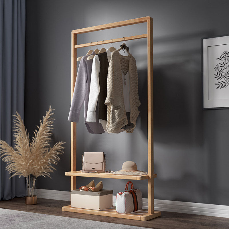 Modern Wood Hall Tree Hanging Rail Storage Shelving and Hooks Coat Hanger