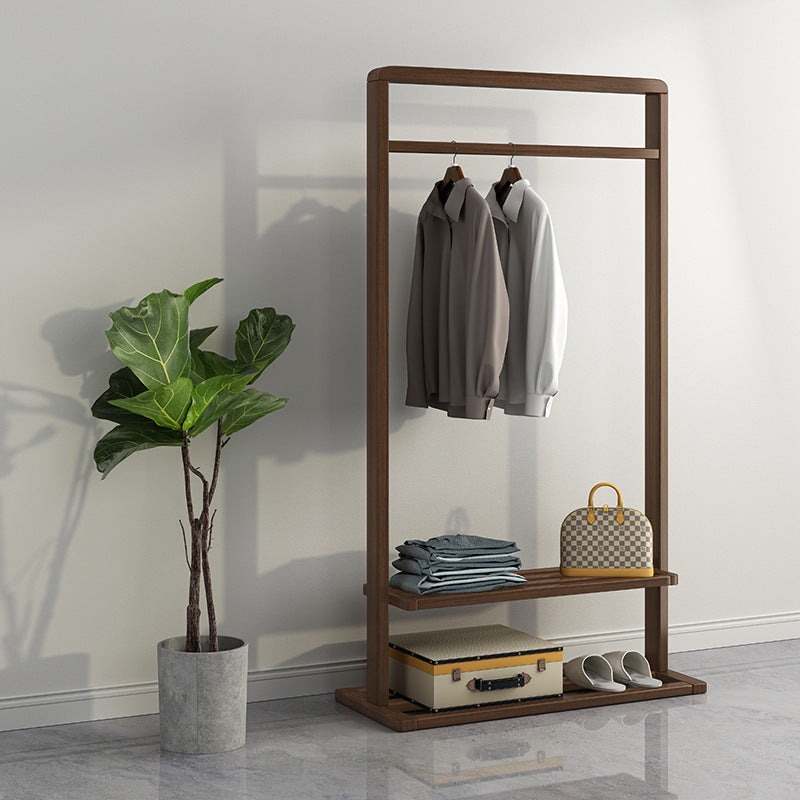 Modern Wood Hall Tree Hanging Rail Storage Shelving and Hooks Coat Hanger