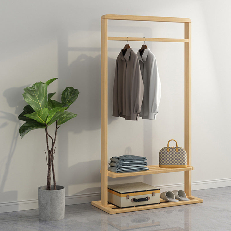 Modern Wood Hall Tree Hanging Rail Storage Shelving and Hooks Coat Hanger