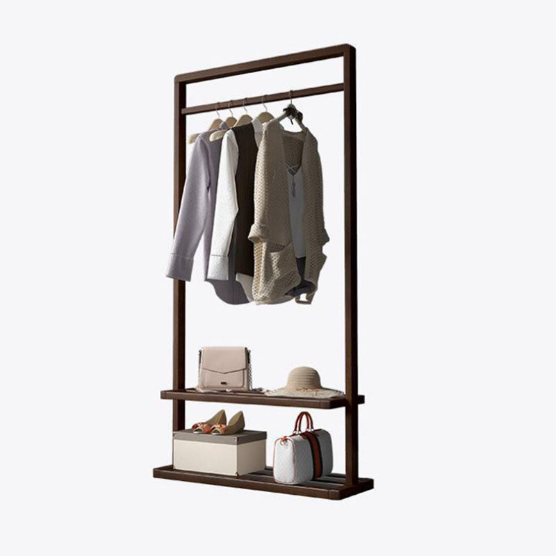 Modern Wood Hall Tree Hanging Rail Storage Shelving and Hooks Coat Hanger