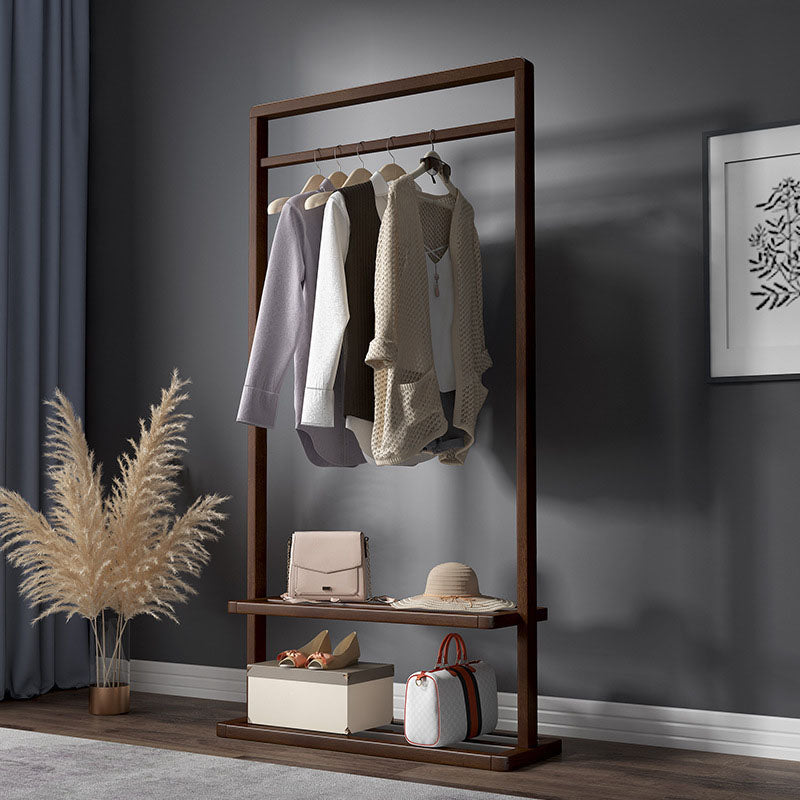 Modern Wood Hall Tree Hanging Rail Storage Shelving and Hooks Coat Hanger