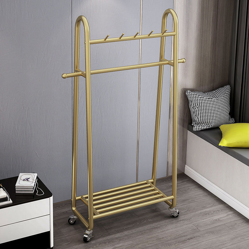 Glam Entryway Kit Hanging Rail Lower Shelf and Hooks Hall Stand with Castors